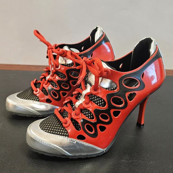 Michael Antonio Shoes - 5.5 Michael Antonio Sneaker Stiletto High Heel in Red, Black & Silver